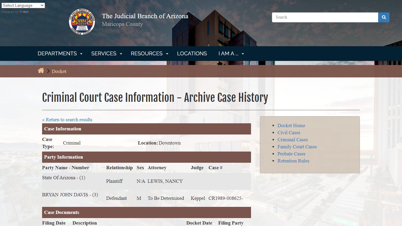 Criminal Court Case Information - Case History